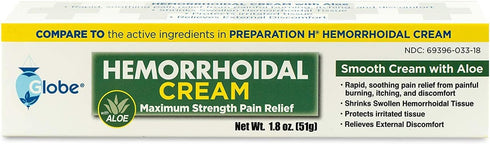 Globe Hemorrhoidal Cream, Phenylephrine HCl, Pramoxine with Aloe, Relief from Burning, Itching, Discomfort, 1.8 Ounces