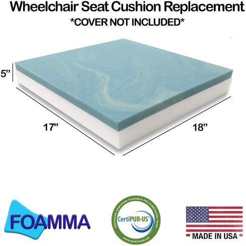 Foamma 5 17 18 Gel Memory Foam Wheelchair Seat Cushion Replacement for Coccyx, Orthopedic Back Support, x x Centipur-US