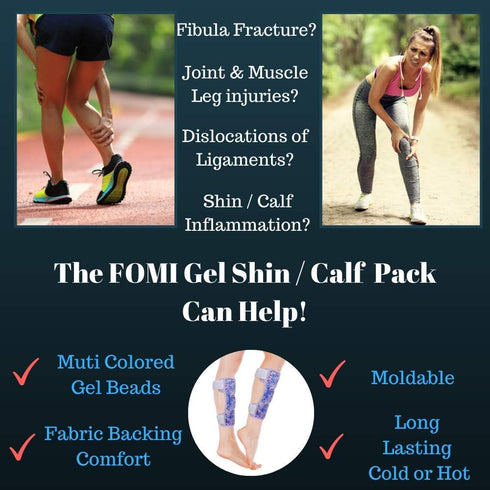 Hot Cold Shin and Calf Ice Packs by FOMI Care - 2 Pack Flexible Compress for Pain Relief, Freezable, Microwavable