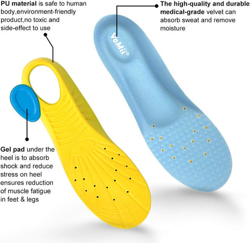 VoMii Unisex Shoe Insoles, Memory Foam, High Arch Support for Men and Women, Plantar Fasciitis Relief