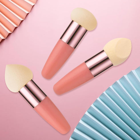 Sibba Makeup Sponge, 3 PCS Beauty Blender for Foundation, Concealer Blending, Mini Angled Brush Applicator (Rose Red)