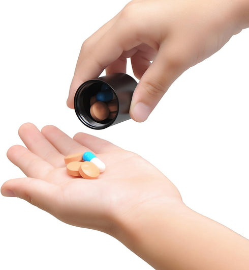 Portable Waterproof Metal Pill Case, Aluminium Alloy Round Organizer for Travel, Pocket Daily Pill Holder (Black)