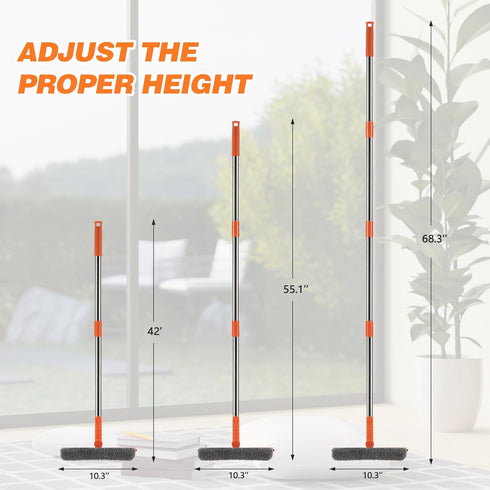 Professional 2 in 1 Window Squeegee with 68" Long Stainless Steel Handle, Microfiber Cloth for High Window Cleaning