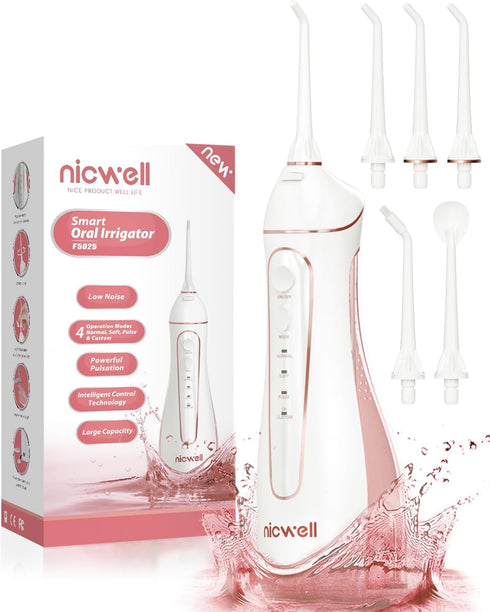 Cordless Water Dental Flosser for Teeth - Nicwell 4 Modes Oral Irrigator, Portable and Rechargeable, IPX7 Waterproof