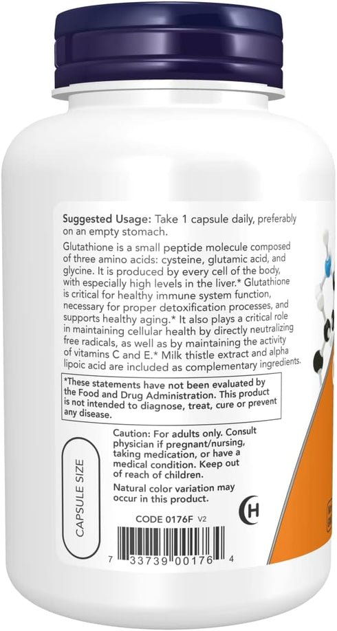 NOW Foods Glutathione 500 mg with Milk Thistle Extract & Alpha Lipoic Acid, 120 Veg Capsules for Antioxidant Support