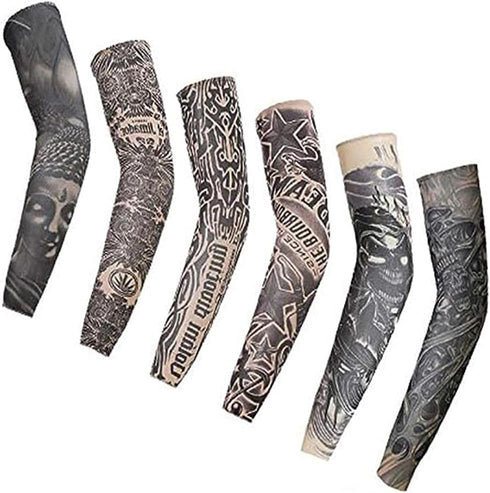 Tvoip Fake Temporary Tattoo Sleeves - Unisex Dark Set, Pack of 6 for Men and Women