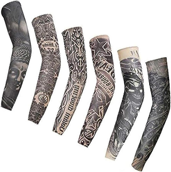 Tvoip Fake Temporary Tattoo Sleeves - Unisex Dark Set, Pack of 6 for Men and Women