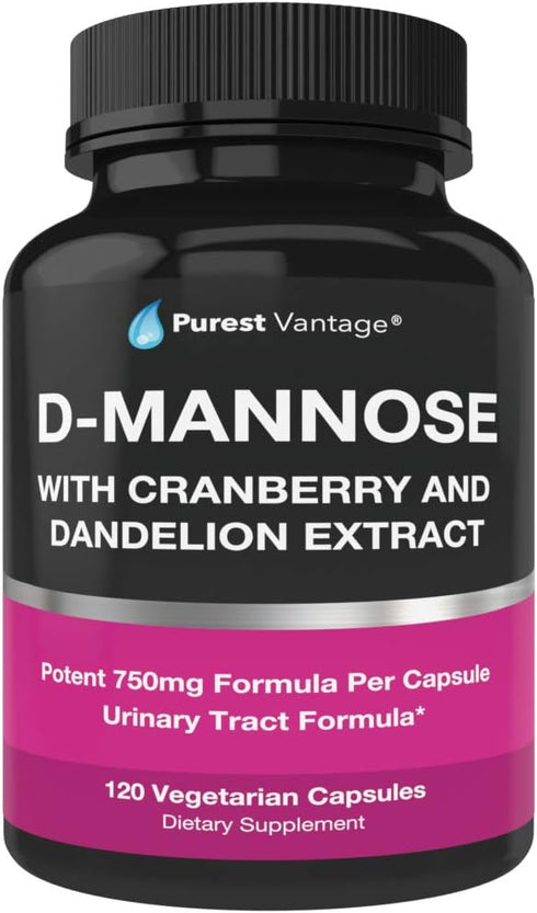D Mannose Capsules - 600mg D-Mannose Powder with Cranberry and Dandelion Extract - 120 Veggie Caps