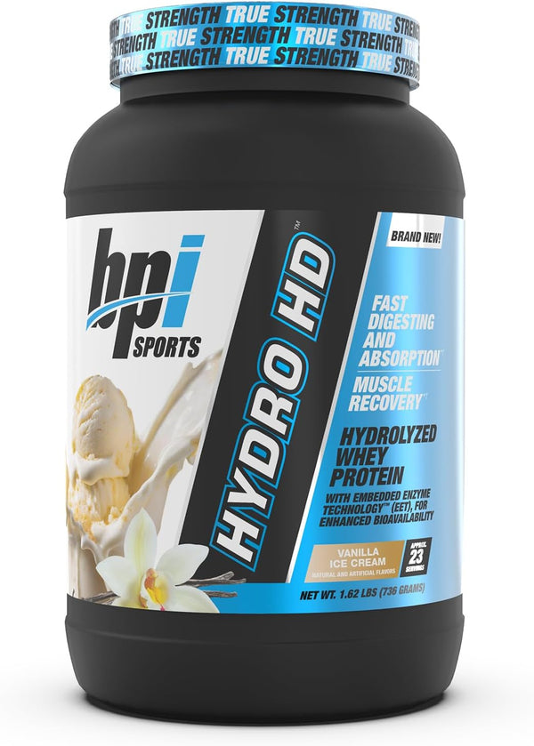 BPI Sports Hydro HD - 100% Hydrolyzed Whey Protein Powder - Muscle Growth, Recovery, 25g of Protein, Low Carb, Low