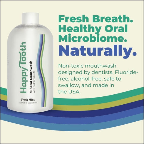 Happy Tooth Mineral Mouthwash with Hydroxyapatite, Fresh Mint, 16 Fl Oz (Single Pack)