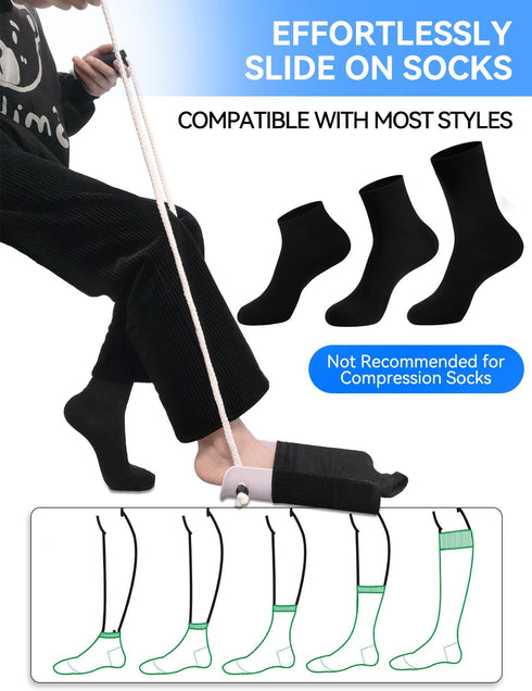 Sock Aid with Foam Handles Flexible Sock Aid Device with Long Rope - Sock Aids for Putting on Socks, Sock Helpers
