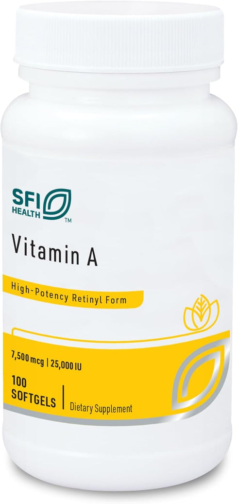Klaire Labs Vitamin A High Potency 25000 IU Dose from Fish Liver Oil, Preformed Retinol Form, 100 Softgels