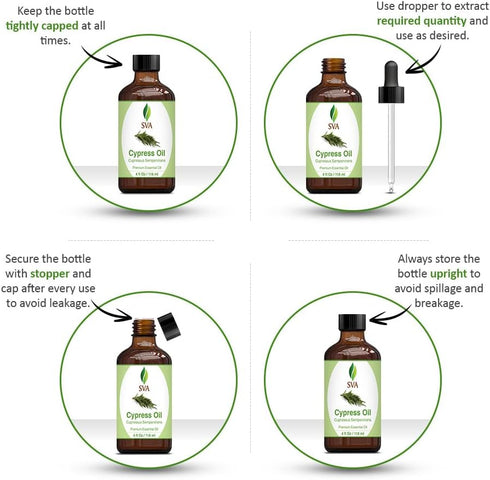 SVA Cypress Oil 4oz (118 ml) Premium Essential Oil with Dropper for Skin Care, Hair Care, Massage, Diffuser & Aromatherapy
