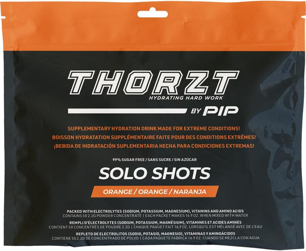 PIP Thorzt Orange Solo Shots | 50 ct Hydration Packets with Electrolytes, Vitamins, Amino Acids, Sugar Free