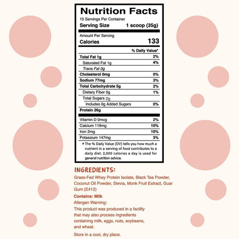 Classic Milk Tea Boba Protein Powder - Whey Protein Isolate - 26g Grass Fed Protein - No Added Sugar