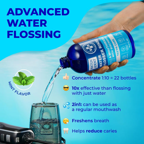 2-in-1 Water Flosser Rinse & Mouthwash, Teeth Care, Concentrate 1:10, IRRIGANT, Add to Water Flosser,Mint Flavor (Pack of 1 -Value of 186 fl.oz), Alcohol Free, Fluoride Free