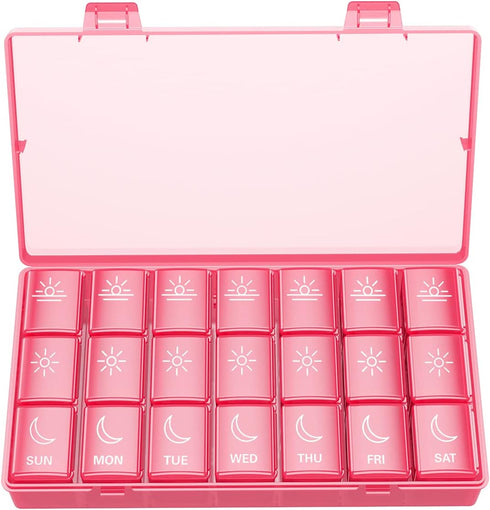 BUG HULL Weekly Pill Organizer - 3X a Day, Daily 7 Day Medicine Pill Organizer 3 Times a Day, Travel Pill Case