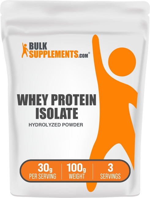 BulkSupplements.com Unflavored Hydrolzyed Whey Protein Isolate Powder, Gluten Free, 30g Serving, 100g (3.5 oz) (Pack of