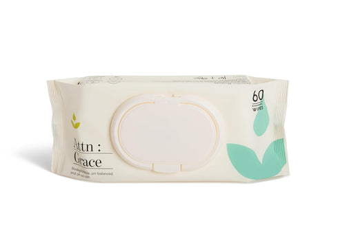 Attn: Grace Flushable Wet Wipes for Women (60 Ct) - Cleanse and Refresh with Aloe Vera, Coconut Oil & Natural