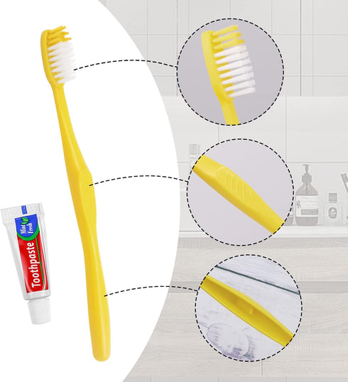 Disposable Toothbrush Set Pack of 150, Yellow Hollow Individually Wrapped Manual Travel Toothbrush Kit for Adults,
