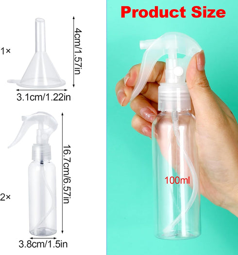 Jeffdad 2 Pack Plastic Spray Bottles, 3.5oz Clear Refillable Container for Water, Essential Oils, Cleaning Solutions