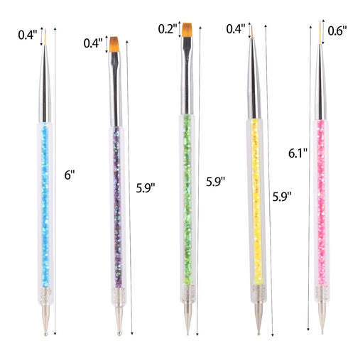 Nail Art Brushes, 5 Pcs Double Ended Fine Liner Brush, Dotting Pen for Nail Gel Polish Detail Drawing