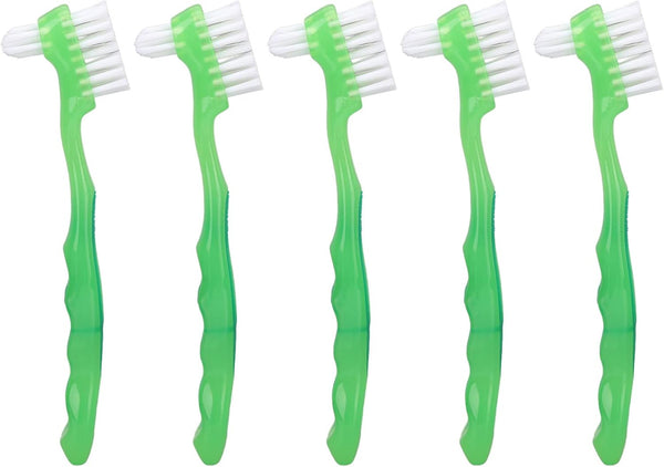 5pcs Denture Brush Set - Brushes Double Bristle Head for Denture Care (Green)