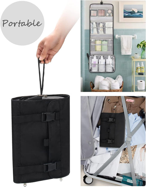 Relavel Travel Toiletry Bag for Men, Hanging Makeup Organizer for Women, Large Capacity Travel Kit Shaving Bag - Black