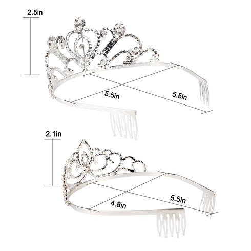 Pack of 2 Exquisite Rhinestone Tiara Crown Headband Comb Pin Wedding Birthday Tiaras