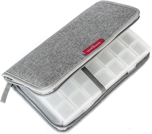 LeanTravel Pill Case Organizer for Travel with Passport Wallet, Grey, Extra Large for 7 to 28 Day Travel