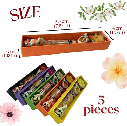 Set 5 Set of Aromatherapy Gift with Incense Holder, Incense Sticks & Floral Candles Relaxation & Meditation Kit