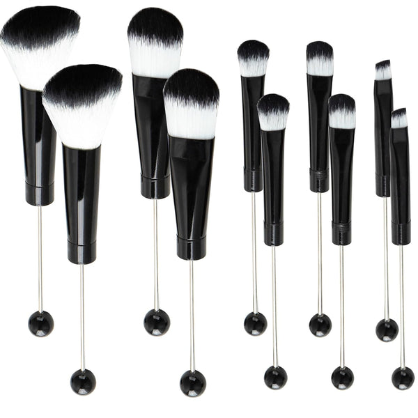 10 Pieces Beadable Makeup Brushes, DIY Comestic Brushes Kit for Beaded Eyeshadow Brush (Black)