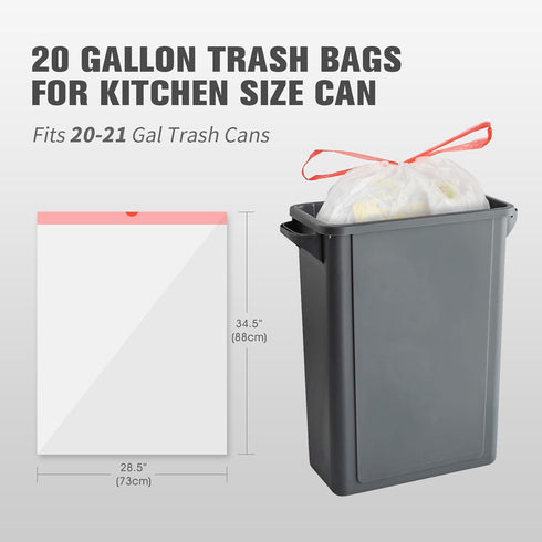 20 Gallon Trash Bags (102 Count) - Extra Strong Large Garbage Bags with Drawstring for Kitchen, Commercial, Office Use
