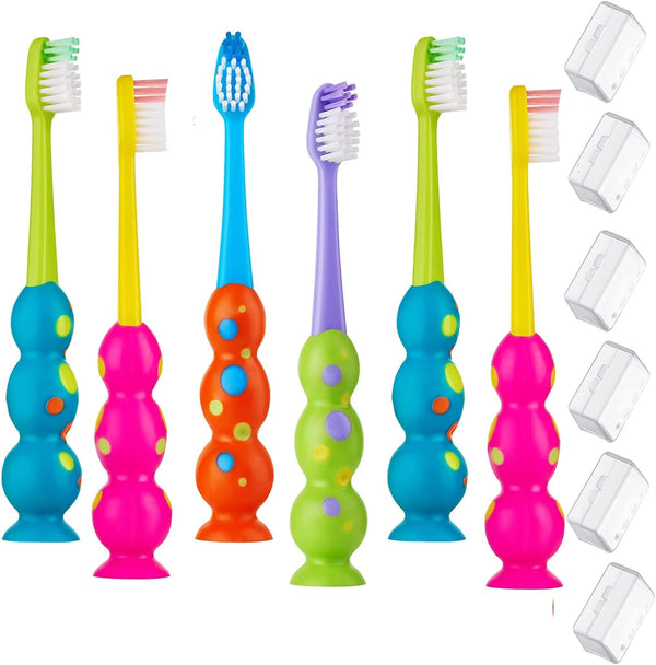 Kids Toothbrush 6 Pack - Soft Contoured Bristles, Child Sized Brush Heads (3-10 Years), Multi-Color Set