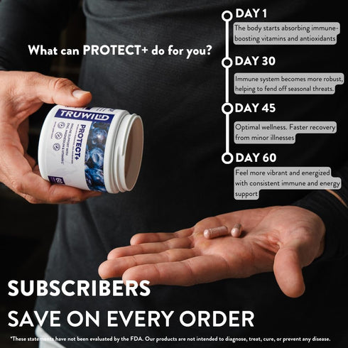 TruWild Protect+ Vegan Immune Support & Antioxidant, All Natural Vitamin C, Zinc, Magnesium, 30 Servings, Non GMO