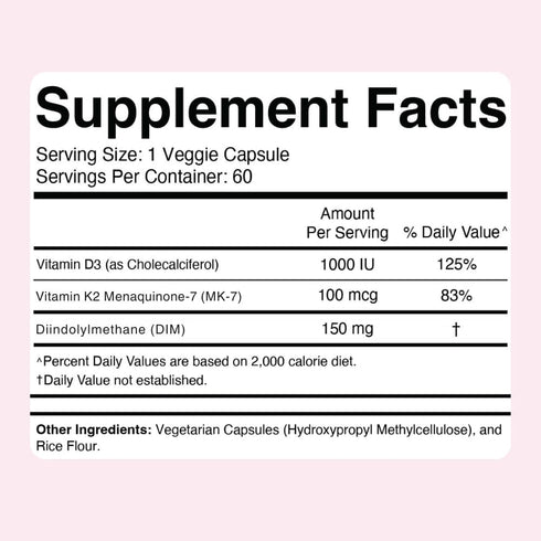 Divine Health's Hormone Zone, 150mg DIM, 100mcg Vitamin K2, 1000IU Vitamin D3, 60 Capsules, 60 Day Supply