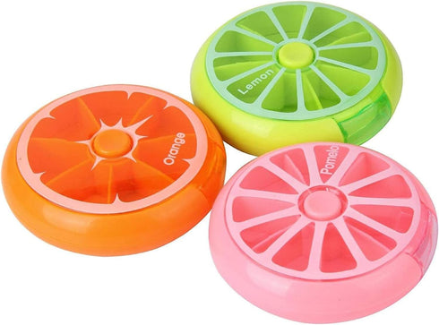 KINMINGZHU Portable Mini 7 Day Weekly Circular Shape Rotary Cute Fruit Style 3-Compartment