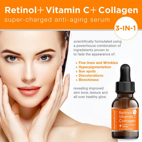 Retinol Vitamin C Collagen | Super Charged Anti-Aging Serum Trial Size for Face | Pharmaceutical Grade Quality, Smooths