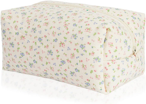 Umchichi Floral Large Cosmetic Bag for Women, Travel Toiletry Bag, Large Cotton Makeup Storage