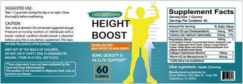 Height Boost Natural Height Growth Maximizer Gummies for Kids and Teens - K2, Calcium, Vitamin D3, and Collagen