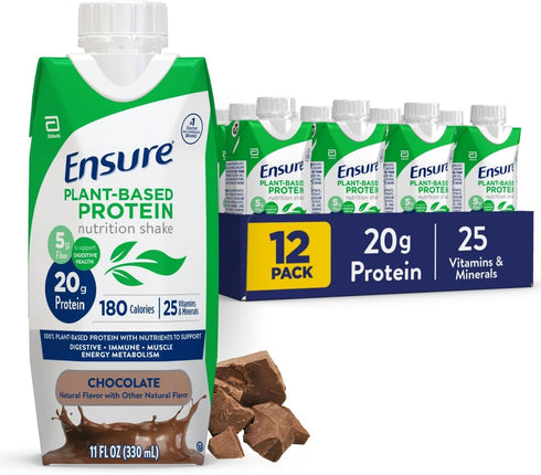 Ensure Plant-Based Vegan Protein Chocolate Shake, Gluten-Free, Dairy-Free, Soy-Free, 12 Pack