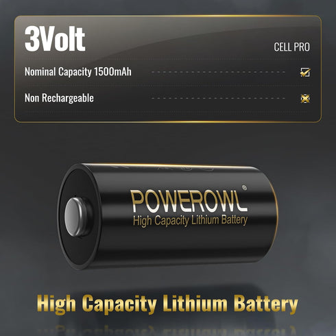 POWEROWL CR123A 3V Lithium Battery 12 Count, High Capacity 123A 123 C123 Batteries, Long-Lasting Power