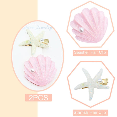 Starfish Shell Pearl Hair Clip Set, Artificial Mermaid Costume Hairpin for Girls and Women