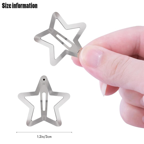 Star Hair Clips 2000s Y2K Snap Hair Barrettes Non Slip Star Hair Accessories Silver Metal Hair Clips for Girls Women -15 PCS 1.18"