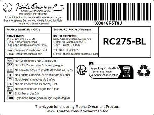 RC ROCHE ORNAMENT 6 Pcs Banana Hair Clip – Thick Hair Clincher Combs for Women, Medium Black