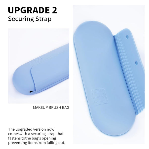 Silicone Makeup Brush Holder Travel Cosmetic Bag, Soft Portable Holder with Anti-Fall Out Magnetic Closure, Blue
