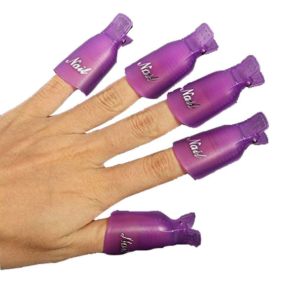 HIGHROCK 10Pcs Acrylic Nail Art Polish Remover Wrap Cleaner, Superior Clip Caps (Purple)