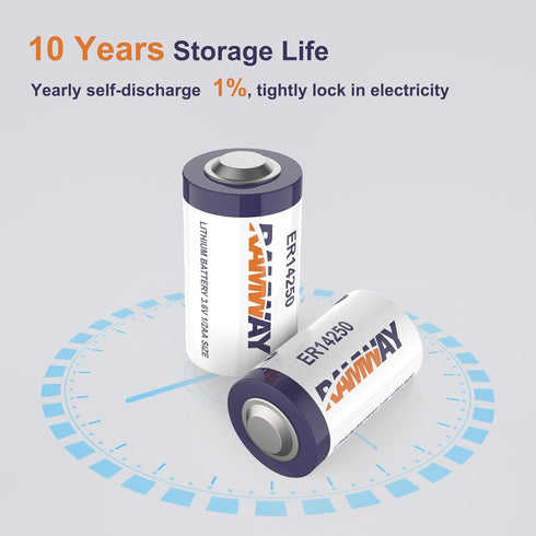 RAMWAY ER14250 3.6V Lithium Battery 1/2 AA Size 14250, 1200mAh High Capacity, Li-SOCL2 Lithium Batteries for Dog Collar Meter Sensor Movement Monitor/Home Security System/Alarm System
