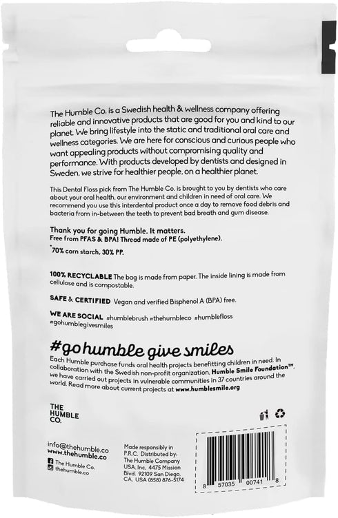 The Humble Co. Floss Picks (200 Count) – Plant Based Dental Floss Picks for Superior Oral Care and Gum Health (Charcoal)