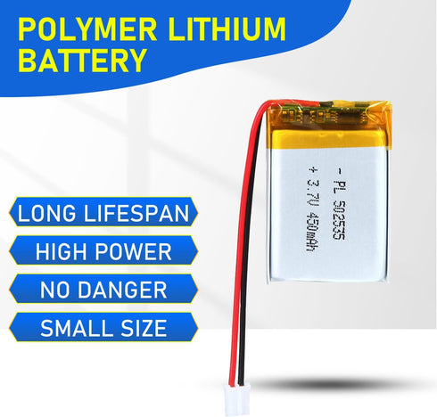 502535 3.7V Lipo Battery, 450mAh Rechargeable Lithium Polymer Pack with JST PH2.0mm Connector